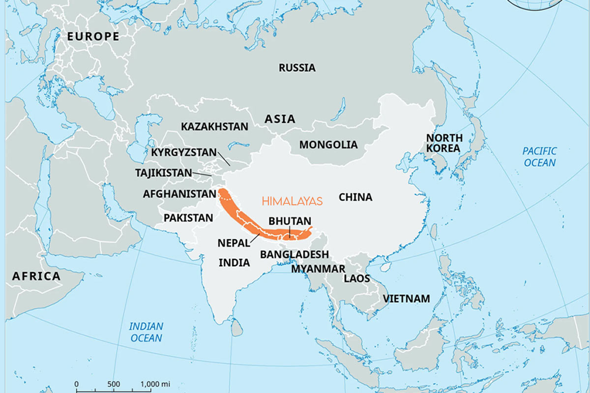 Himalayan range in world map